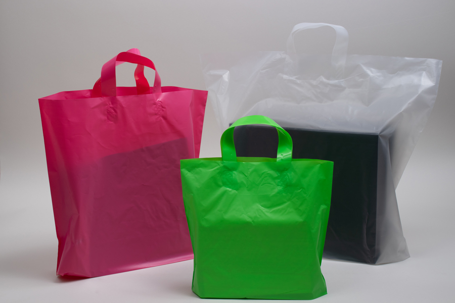 Hot Pink Plastic Ameritote Shopping Bags w. Soft Loop Handle - 16 x 6 x 15  in. 250/Case