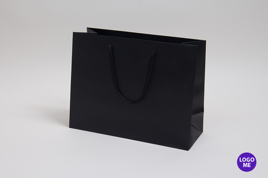 Matte Black Paper Bags, Euro Totes with Ribbon Handle