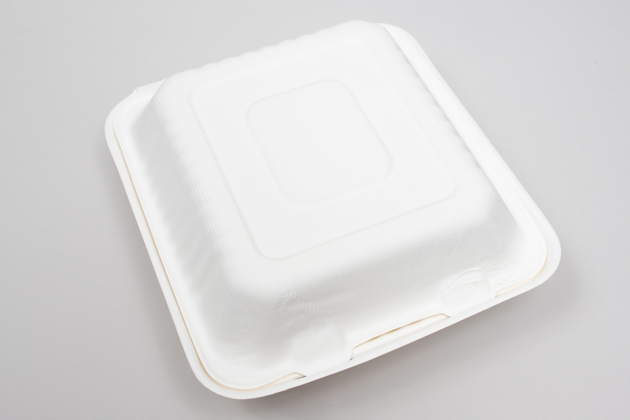 Compostable Hinged Clamshell 8x8 Food Take Out Box, Disposable