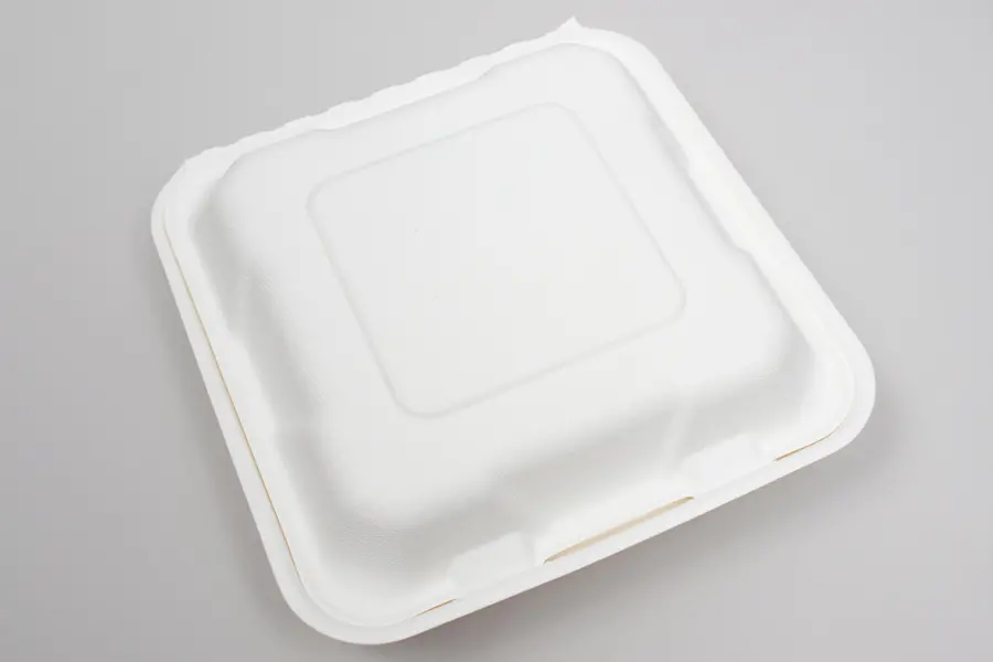 7-7/8 X 8 X 2-1/2 BAGASSE HINGE LID BOX WHITE 1 SECTION