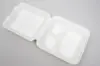 7-7/8 X 8 X 3-1/5 BAGASSE HINGE LID BOX WHITE 3 SECTION