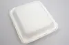 9 X 9 X 3-1/5 BAGASSE HINGE LID BOX PLA LINED WHITE 1 SECTION