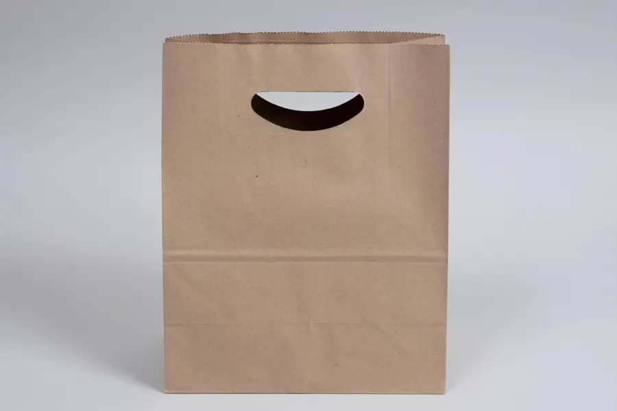 8-3/4 X 4-1/4 X 10-3/4 NATURAL KRAFT DIE-CUT HANDLE SHOP BAG