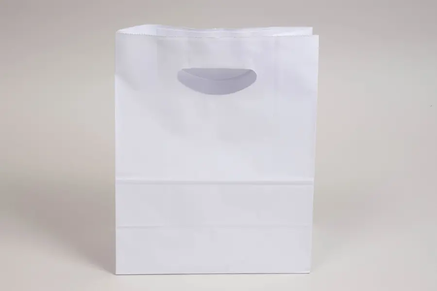 8-3/4 X 4-1/4 X 10-3/4 WHITE KRAFT DIE-CUT HANDLE SHOP BAG