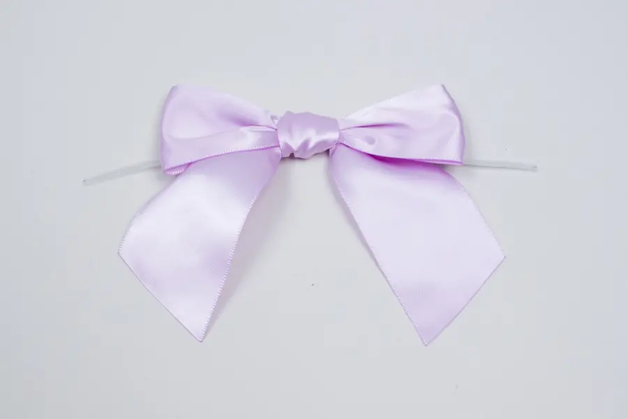 4" X 3-1/4" SATIN LIGHT ORCHID PRE-TIED BOW CLEAR TWIST TIE