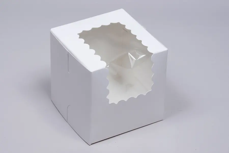 4X4X4 WHITE CUPCAKE BOX W/WIND 1 CUP