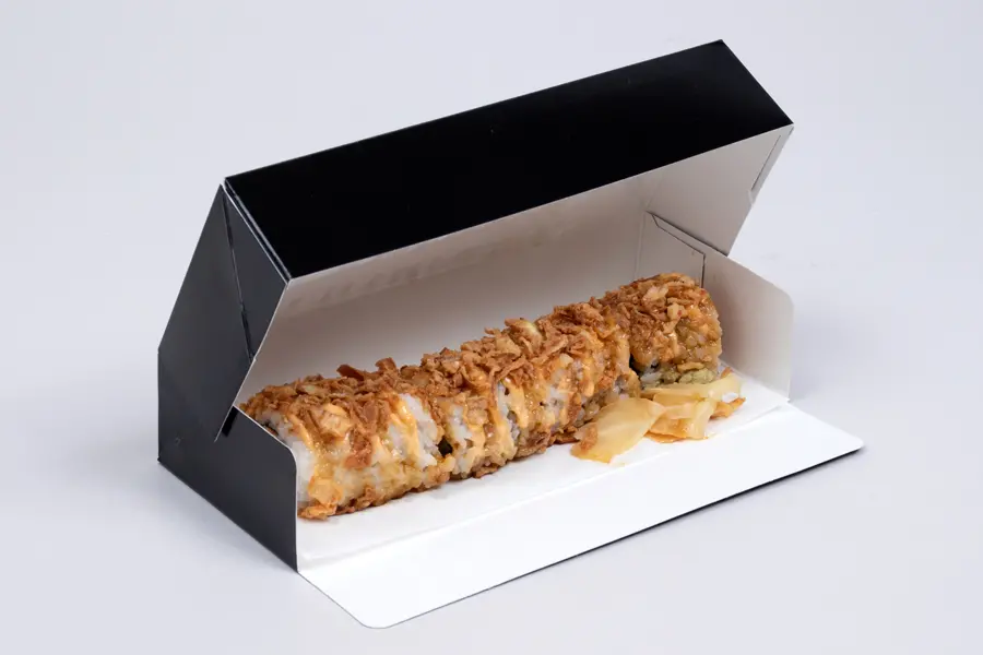 8.5X3.5X1.75 BLACK GLOSS SUSHI BOX - WINDOW