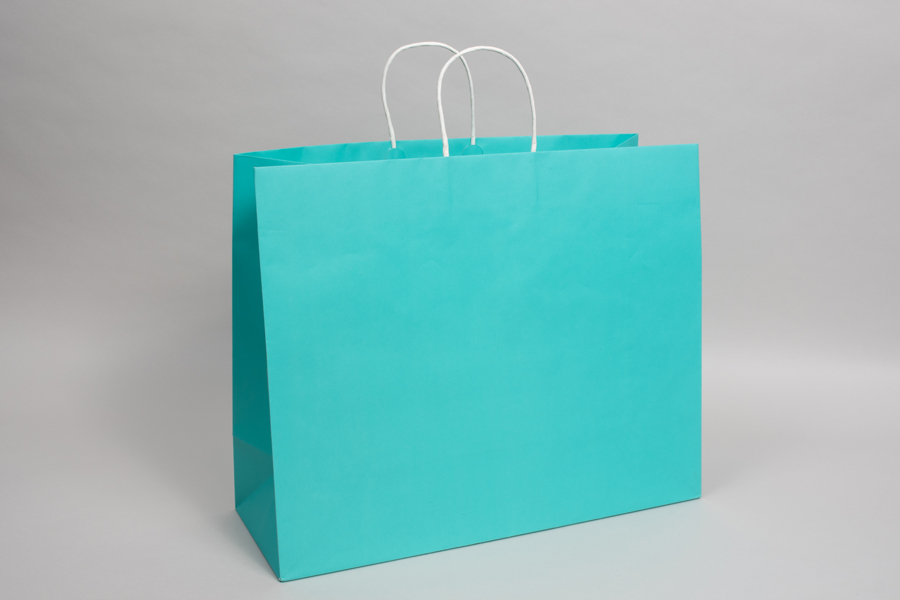 16 x 6 x 13 AQUA MARINE MIDTOWN TURN TOP PAPER SHOPPING BAG