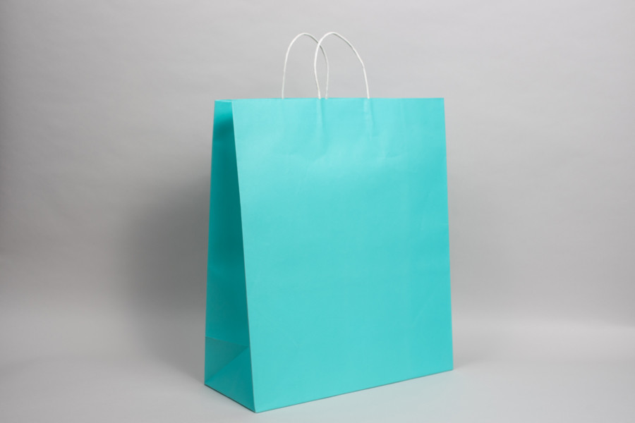 16 x 7 x 19 AQUA MARINE MIDTOWN TURN TOP PAPER SHOPPING BAG