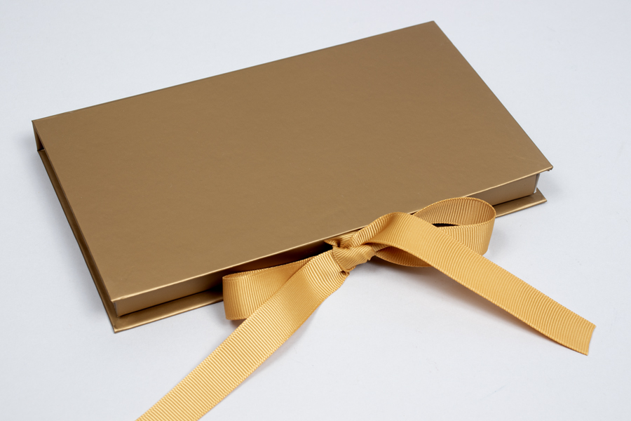 7-1/2 x 4-1/4 x 5/8 MATTE GOLD PLATFORM GIFT CARD BOX