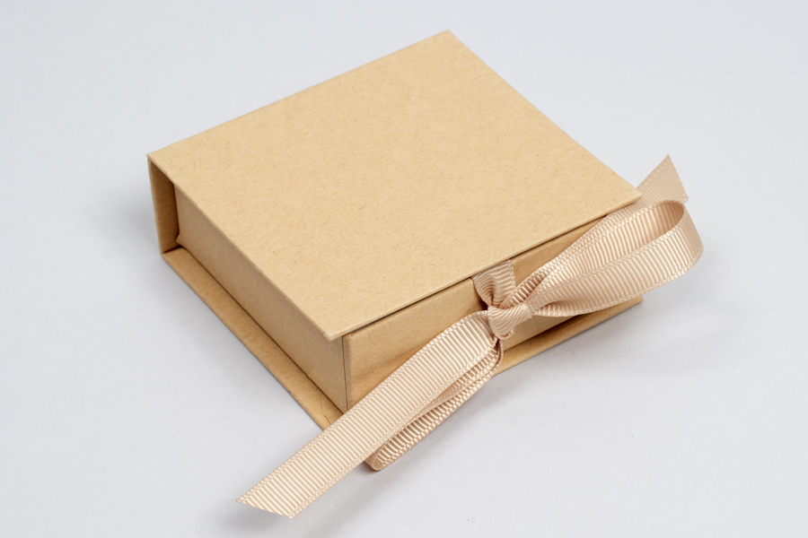 2-3/4 x 2-3/4 x 1 NATURAL KRAFT LUXE JEWELRY BOX WITH NATURAL KRAFT RIBBON