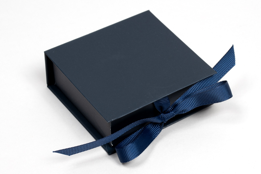 2-3/4 x 2-3/4 x 1 MATTE NAVY LUXE JEWELRY BOX WITH MATTE NAVY RIBBON