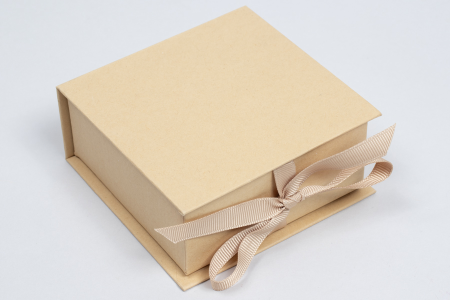 3-1/2 x 3-1/2 x 1-1/2 NATURAL KRAFT LUXE JEWELRY BOX WITH NATURAL KRAFT RIBBON