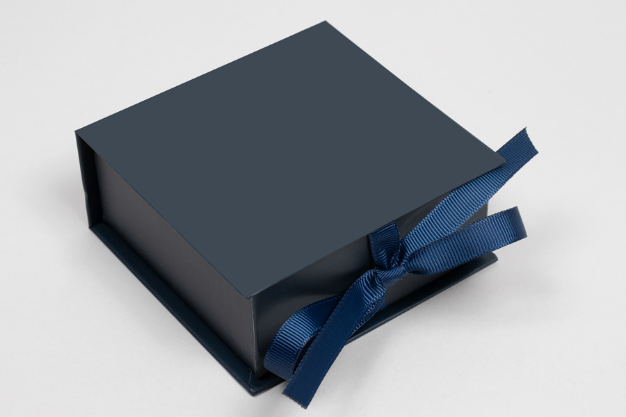 3-1/2 x 3-1/2 x 1-1/2 MATTE NAVY LUXE JEWELRY BOX WITH MATTE NAVY RIBBON