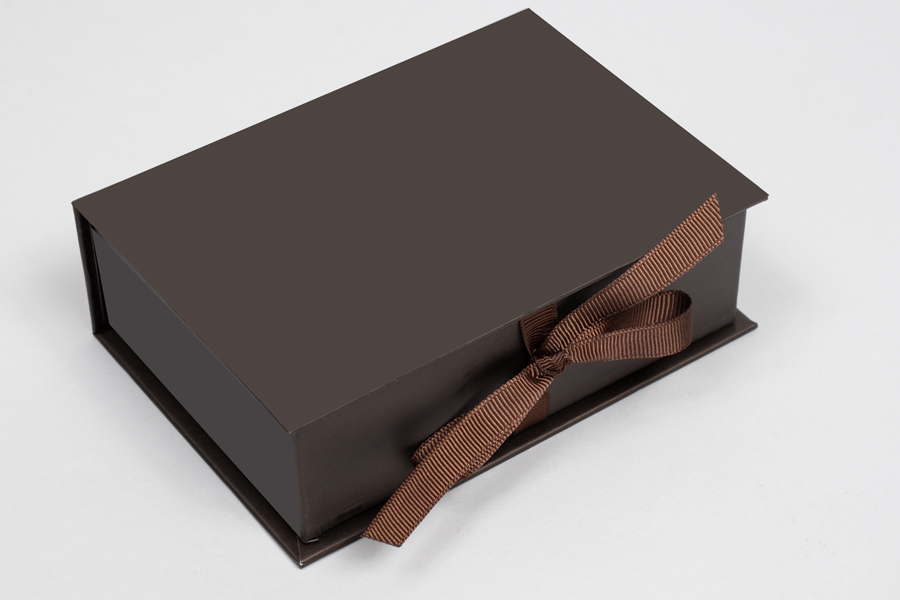 5 x 3-1/2 x 1-1/2 MATTE CHOCOLATE LUXE JEWELRY BOX WITH CHOCOLATE RIBBON