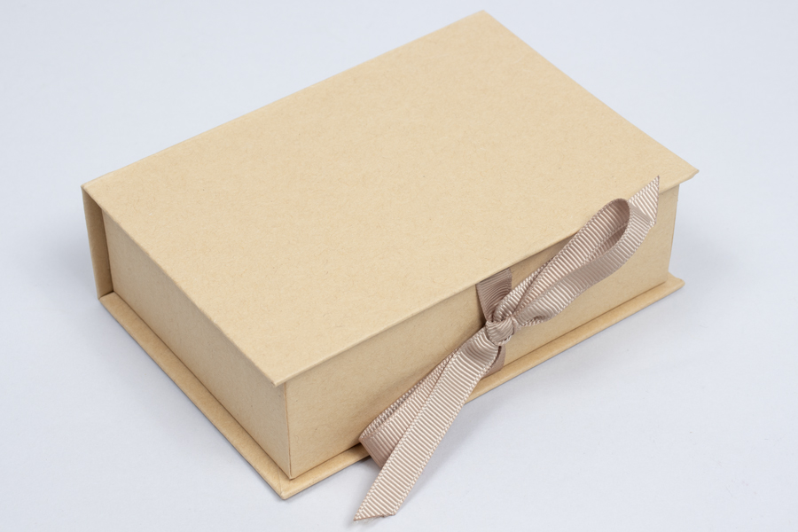 5 x 3-1/2 x 1-1/2 NATURAL KRAFT LUXE JEWELRY BOX WITH NATURAL KRAFT RIBBON