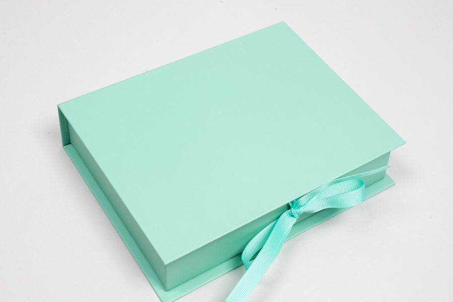 5 x 3-1/2 x 1-1/2 MATTE TURQUOISE LUXE JEWELRY BOX WITH MATTE TURQUOISE RIBBON