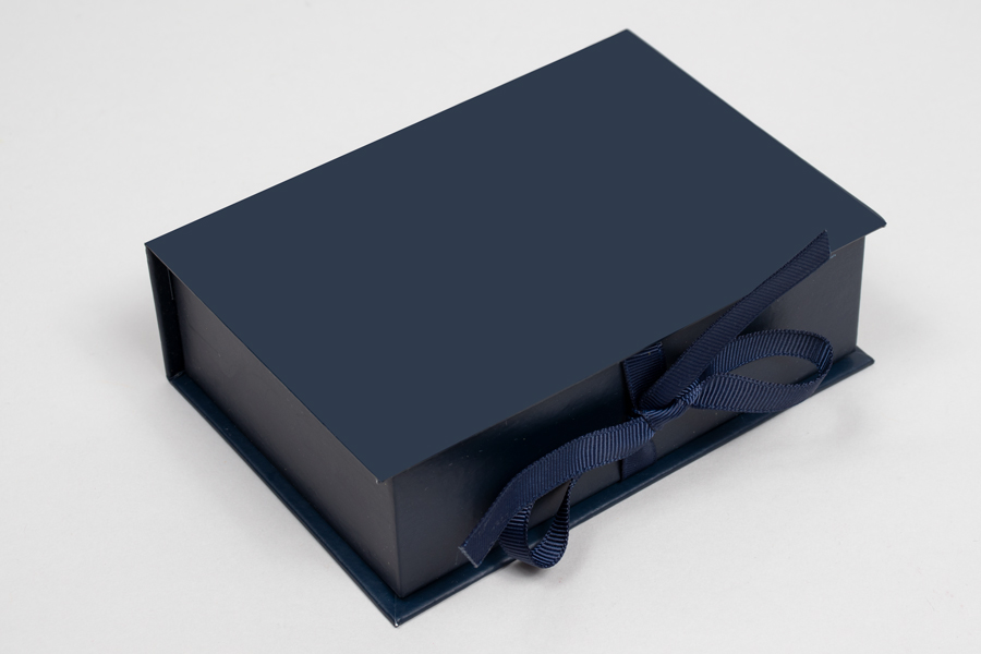 5 x 3-1/2 x 1-1/2 MATTE NAVY LUXE JEWELRY BOX WITH MATTE NAVY RIBBON