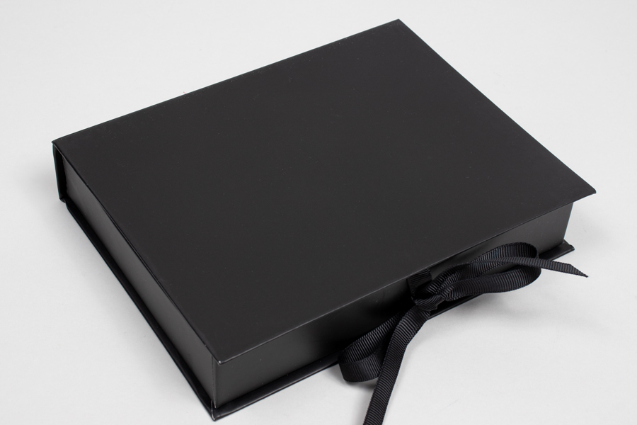 7 x 5-1/2 x 1-1/4 MATTE BLACK LUXE JEWELRY BOX WITH MATTE BLACK RIBBON