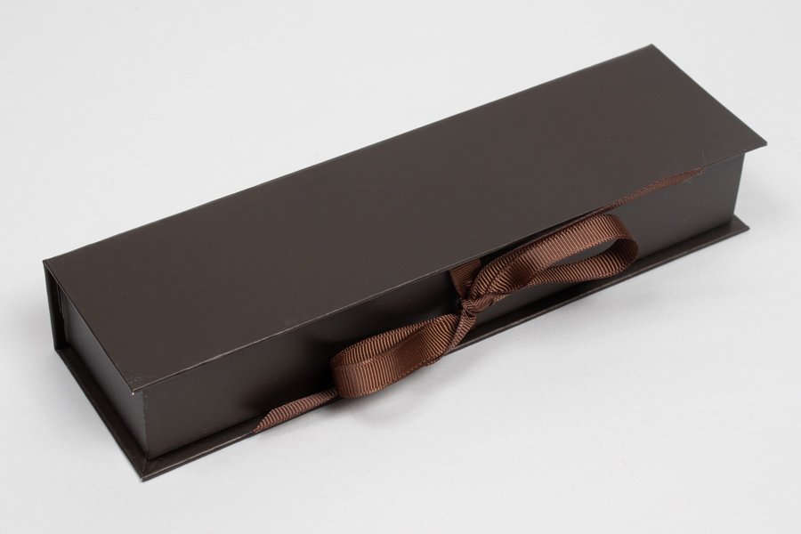 8 x 2 x 1-1/4 MATTE CHOCOLATE LUXE JEWELRY BOX WITH CHOCOLATE RIBBON