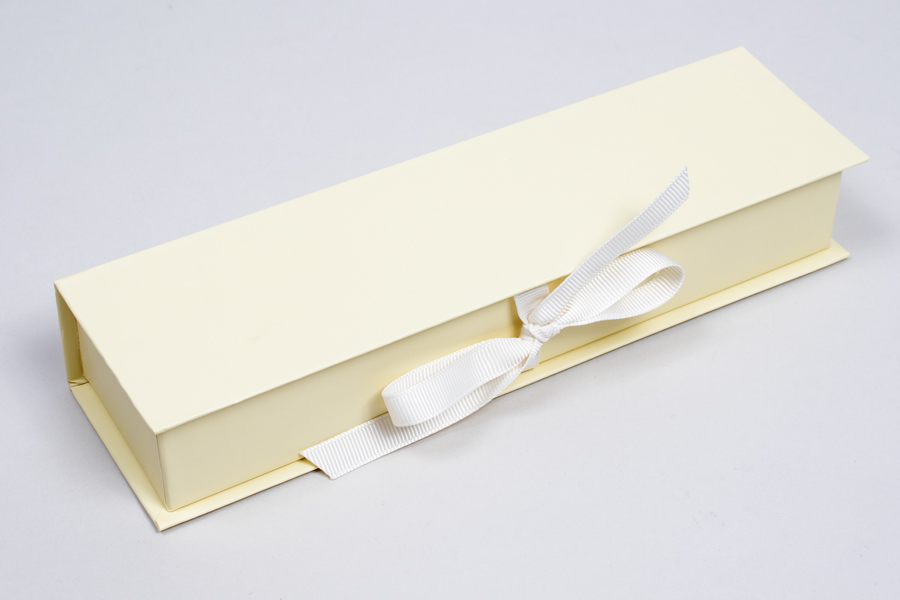 8 x 2 x 1-1/4 MATTE CREAM LUXE JEWELRY BOX WITH MATTE CREAM RIBBON