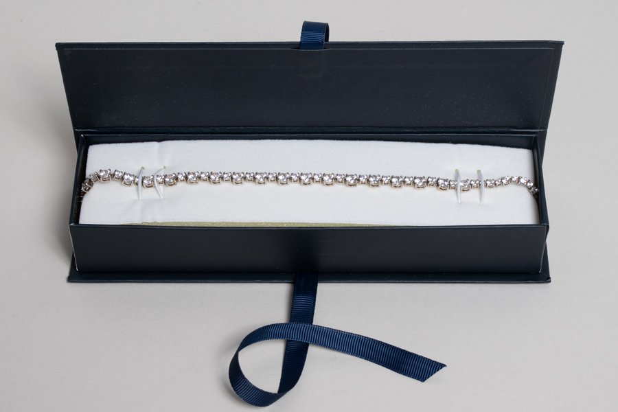 8 x 2 x 1-1/4 MATTE NAVY LUXE JEWELRY BOX WITH MATTE NAVY RIBBON