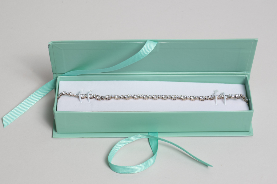 8 x 2 x 1-1/4 MATTE TURQUOISE LUXE JEWELRY BOX WITH MATTE TURQUOISE RIBBON