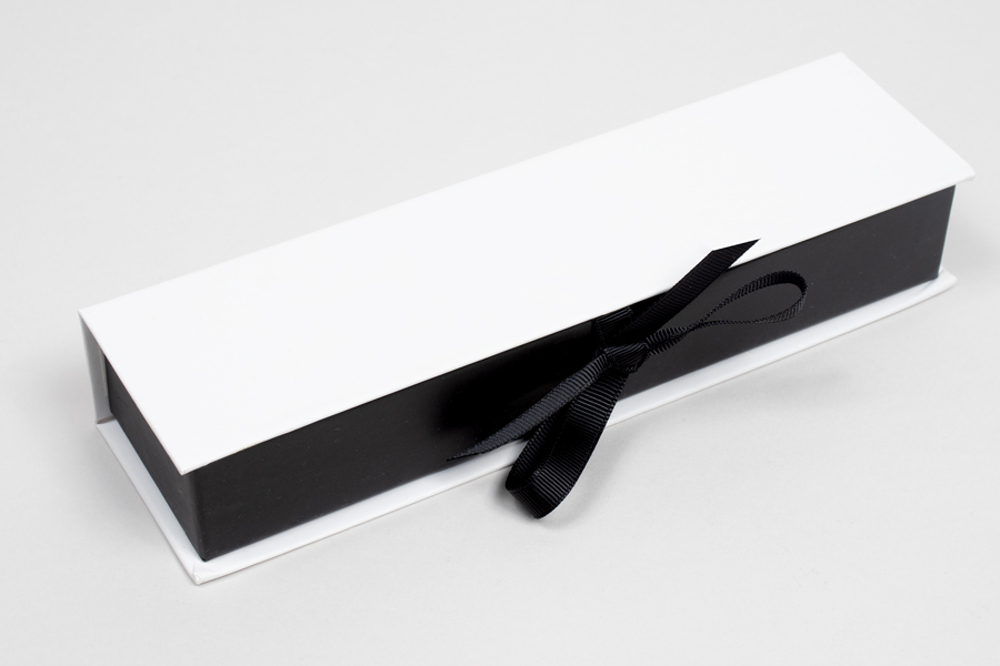 8 x 2 x 1-1/4 MATTE WHITE LUXE JEWELRY BOX WITH MATTE WHITE RIBBON