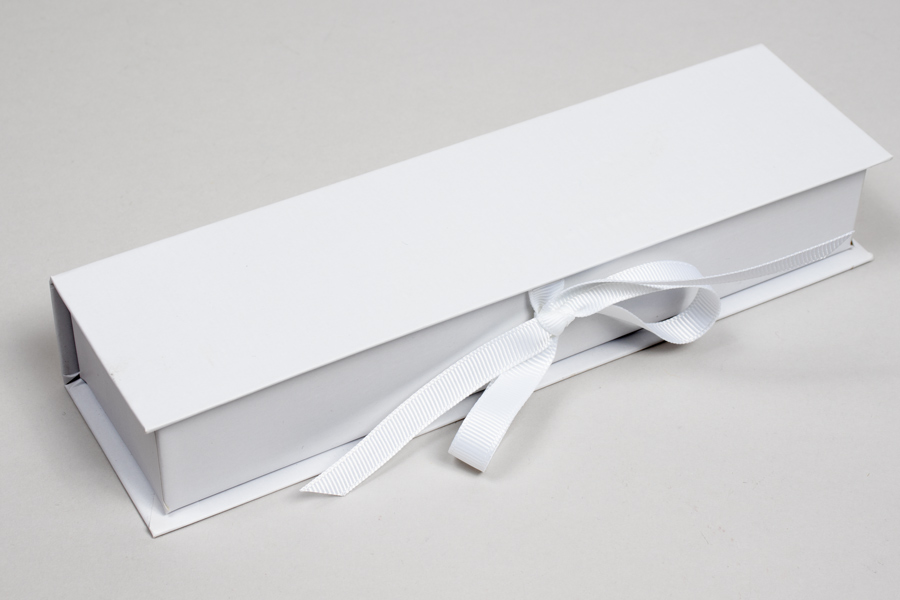 8 x 2 x 1-1/4 MATTE WHITE LUXE JEWELRY BOX WITH MATTE WHITE RIBBON