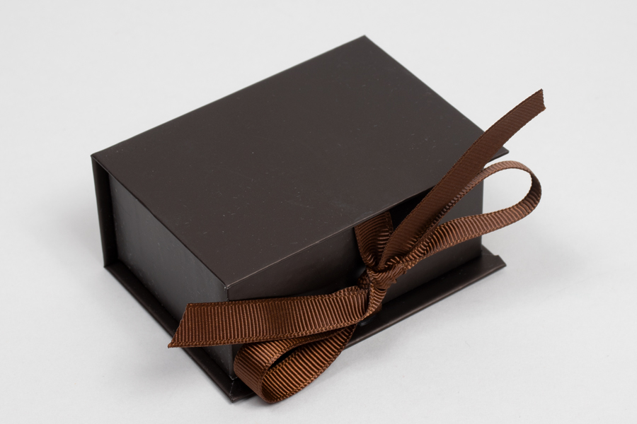 3 x 2-1/8 x 1 MATTE CHOCOLATE LUXE JEWELRY BOX WITH CHOCOLATE RIBBON