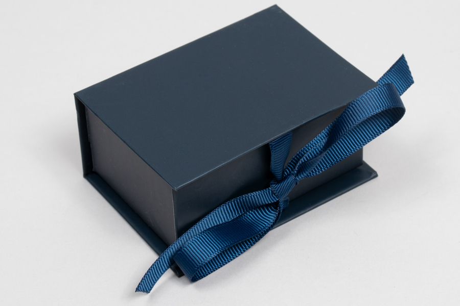 3 x 2-1/8 x 1 MATTE NAVY LUXE JEWELRY BOX WITH MATTE NAVY RIBBON