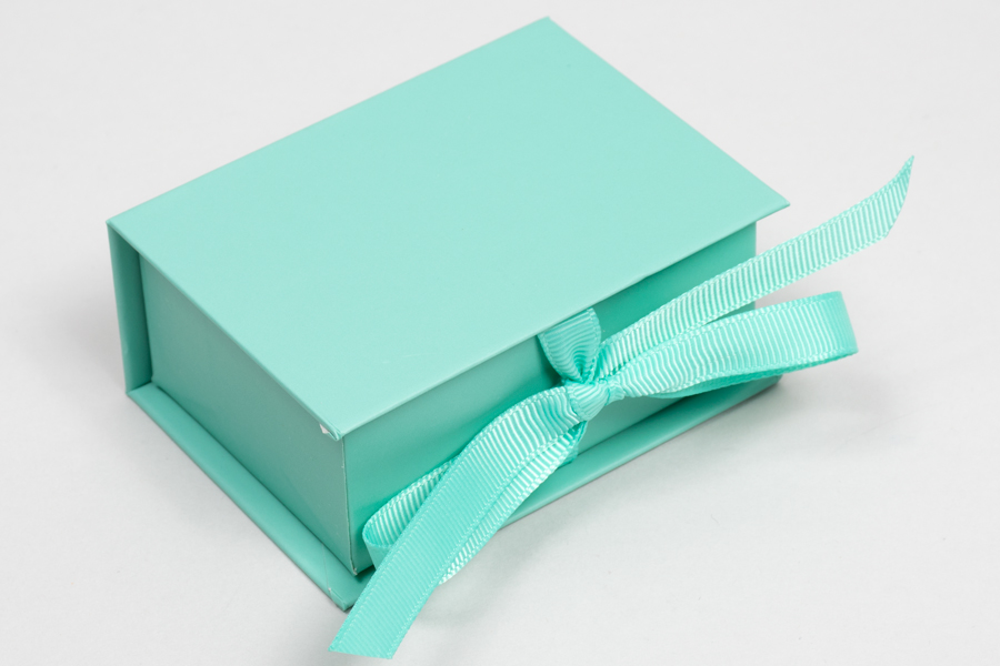 3 x 2-1/8 x 1 MATTE TURQUOISE LUXE JEWELRY BOX WITH MATTE TURQUOISE RIBBON