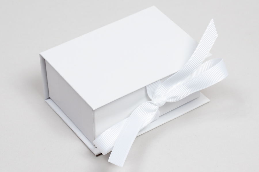 3 x 2-1/8 x 1 MATTE WHITE LUXE JEWELRY BOX WITH MATTE WHITE RIBBON