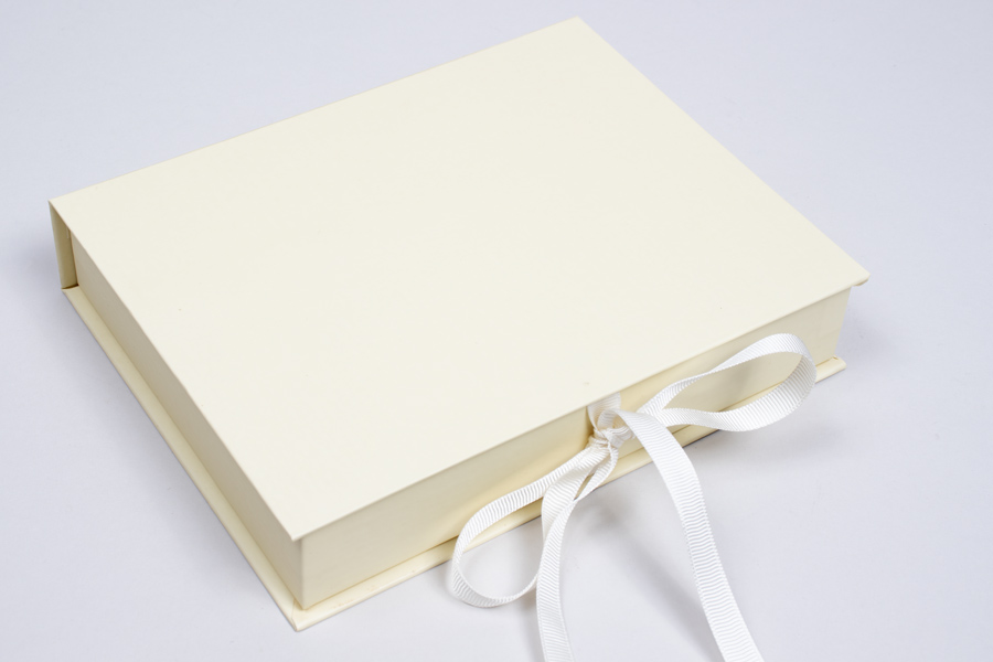 7 x 5-1/2 x 1-1/4 MATTE CREAM LUXE JEWELRY BOX WITH MATTE CREAM RIBBON