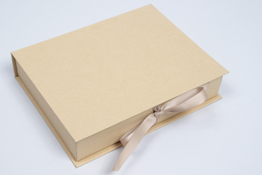 7 x 5-1/2 x 1-1/4 NATURAL KRAFT LUXE JEWELRY BOX WITH NATURAL KRAFT RIBBON